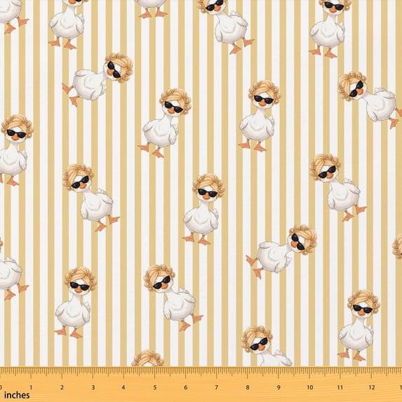 Manfei Cute Goose Fabric by the Yard 3 Yards, Kawaii Animal Room Decor Fabric by the Yard, Beige Cream