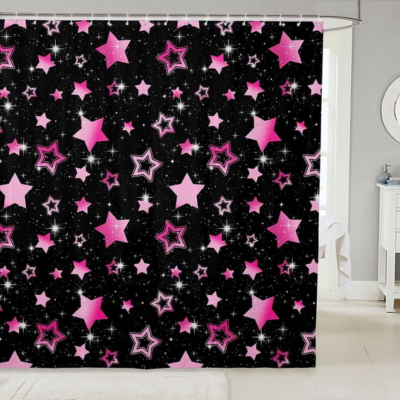 Manfei Cute Gradient Stars Shower Curtain 72Wx78L,Cartoon Themed Bath Curtain,Pink Black