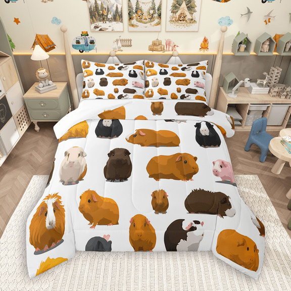 Manfei Cute Guinea Pig Bedding Comforter Set 2pcs, Hamster Mouse Twin Comforter Sets, Kawaii Rodent Animal Bedding Set, Luxury Bedroom Decor