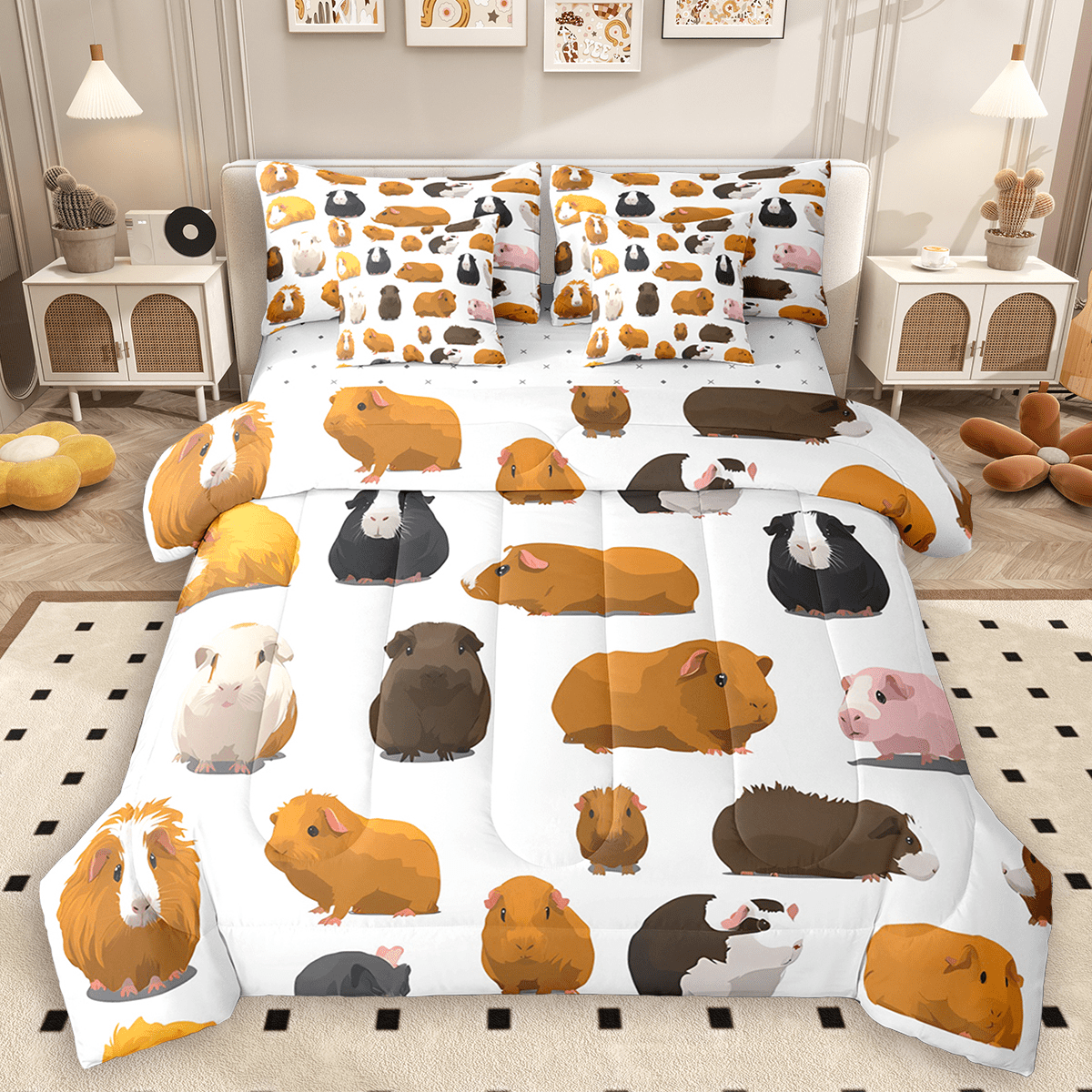 Image showcasing Manfei Cute Guinea Pig Bedding Comforter Set 7 Pieces, Hamster Mouse ...