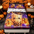 thumbnail image 1 of Manfei Cute Halloween Boba Zipper Twin Comforter Sets with Fitted Sheet and 2 Pillowcases for Kids, Purple Orange Pumpkin Witch Hat Zipper Bedding Set, Halloween Reversible, 4pcs, 1 of 6