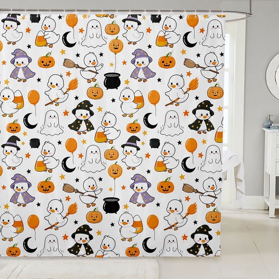 Manfei Cute Halloween Ghost Shower Curtain 72Wx78L,Spooky Themed Bath Curtain