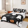 thumbnail image 1 of Manfei Cute Halloween Spooky Ghost King Sheets for Kids, Black Pumpkin Spider Web Bedding, 4-Piece, 1 Flat Sheet, 1 Fitted Sheet and 2 Pillowcases, 1 of 6