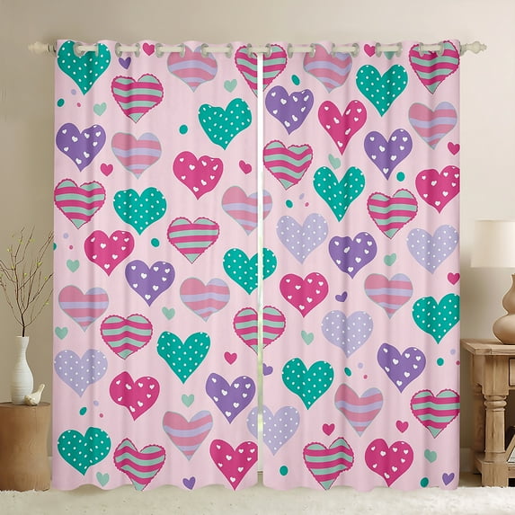 Manfei Cute Heart Loves Blackout Curtains Set of 2 (52x84 Each),Geometric Polka Dot Window Curtains,Pink Purple Cyan Curtains and Drapes For Girls Kids,Breathable Home Decor