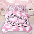thumbnail image 1 of Manfei Cute Heart Print 7-Piece Twin Bedding Sets,Patchwork Plaid Grid Bedding Comforter Set,Pink White Sheet Sets For Girls,Microfiber Bedroom Decor Reversible, 1 of 8