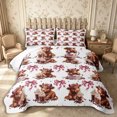 thumbnail image 1 of Manfei Cute Highland Cattle Bed Spread Queen 3pcs,Cartoon Ribbon Bow Queen Coverlet Set,Pink Brown,1 Quilt and 2 Pillowcases, 1 of 7