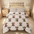 thumbnail image 1 of Manfei Cute Highland Cattle Queen Comforter Set 3 Pieces,Cartoon Floral Animal Comforter Sets Queen,Light Beige Brown,1 Comforter and 2 Pillowcases,Reversible, 1 of 6