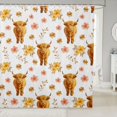 thumbnail image 1 of Manfei Cute Highland Cattle Shower Curtain 72Wx84L,Floral Animal Bathroom Shower Curtain,White Light Tan, 1 of 6
