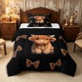 thumbnail image 1 of Manfei Cute Highland Cattle Twin Comforter Sets 2pcs,Leopard Print Bow Bedding Set,Black Brown,1 Comforter and 1 Pillowcase,Reversible, 1 of 6