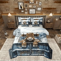 Manfei Cute Highland Cow 7-Piece Twin Bedding Sets,Rustic Farmhouse Cabin Bedding Comforter Set,Brown Cattle Sheet Sets For Girls Kid,Breathable Home Decor Reversible