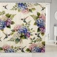 thumbnail image 1 of Manfei Cute Hydrangea Flower Shower Curtain 72Wx78L, Chic Blossom Hummingbird Bath Curtain, Pink Blue Cream Green, 1 of 5
