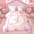 thumbnail image 1 of Manfei Cute Initial J Letter Twin Bedding Sets 7-Piece for Kid, Dreamy Pink Buffalo Plaid Bedding Comforter Set, Fairy Tale Princess Reversible Sheet Sets, Super Cozy Room Decor, 1 of 7