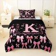 thumbnail image 1 of Manfei Cute Initial K Twin Comforter Sets,Princess Bowtie Bedding Set,Black Pink,Black Reversible,2pcs,1 Comforter and 1 Pillowcase, 1 of 7