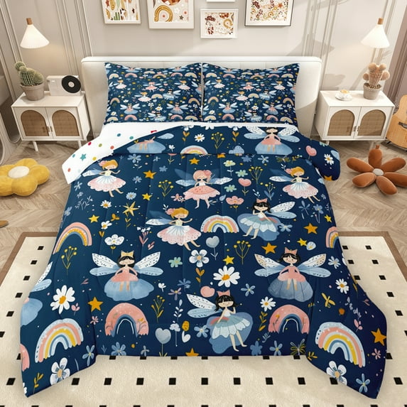 Manfei Cute Kawaii Elf Bedding Comforter Set,Retro Rustic Daisy Twin Comforter Sets,Country Floral Bedding Set For Girls,Luxury Bedroom Decor Reversible,2 Pieces