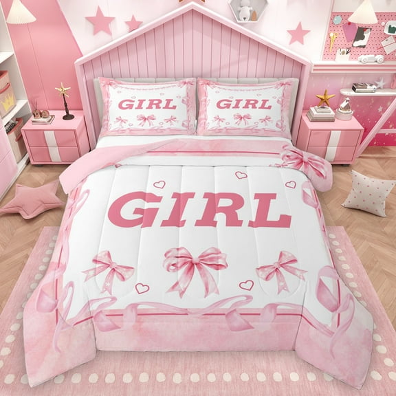 Manfei Cute Kawaii Girl Bedding Comforter Set, Cartoon Stars Bow-tie Twin Comforter Sets, Fairy Tale Princess Reversible Bedding Set, Lightweight Room Decor, 2 Pieces