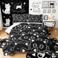 thumbnail image 1 of Manfei Cute Kitten Cat Bed Spread Queen, Simple Abstract Animal Queen Coverlet Set, Black White, 3 Pieces, 1 Quilt and 2 Pillowcases, 1 of 7