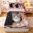 thumbnail image 1 of Manfei Cute Kitten Zipper Twin Comforter Sets with Fitted Sheet and 2 Pillowcases, Pet Animal Zipper Bedding Set, Pink, Pink Reversible, 4pcs, 1 of 7