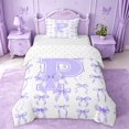 thumbnail image 1 of Manfei Cute Lavender Bow Tie Twin Bedding For Girls,Fashion Letter P Monogram Duvet Cover Set For Kids,Reversible,2pcs(No Comforter), 1 of 6