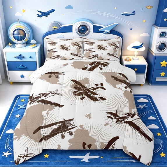 Manfei Cute Map Queen Comforter Set,Pretty Airplane Comforter Sets ...