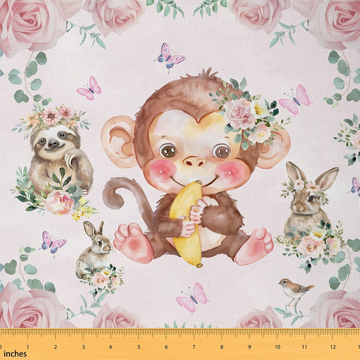 Manfei Cute Monkey Sloth Rabbit Sewing & Crafting Fabric (5 Yards) for ...
