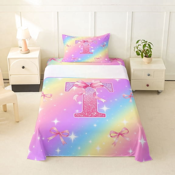 Manfei Cute Monogram T Twin Sheets,Pretty Bowtie Bedding,Pink,3pcs