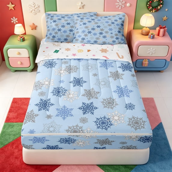 Manfei Cute Nutcracker Zipper Full Size Comforter Sets with Fitted Sheet and 2 Pillowcases,Western Xmas Festive Zipper Bedding Set,Xmas Reversible,4 Pieces