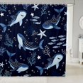 thumbnail image 1 of Manfei Cute Ocean Shower Curtain 72Wx84L, Whale Shark Coral Bathroom Shower Curtain, Navy Blue, 1 of 5