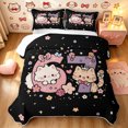 thumbnail image 1 of Manfei Cute Pet Bow Cat Twin Quilt Set, Cartoon 67 Number Twin Coverlet Set, Black Pink, 2pcs, 1 Bedspread and 1 Pillowcase, 1 of 7