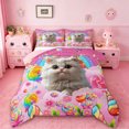 thumbnail image 1 of Manfei Cute Pet Cat Queen Comforter Set,Kawaii Kitten Bedding Sets,Rainbow Candy Print Bedding Comforter Set For Kids,Luxury Bedroom Decor Reversible,3pcs, 1 of 8