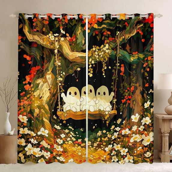 Manfei Cute Pets Dog Blackout Curtains Set of 2 (52x84 Each),Cartoon Halloween Lantern Curtain,Gray