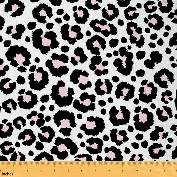Manfei Cute Pink Black Leopard Print Sewing & Crafting Fabric (5 Yards), Girls Cheetah Home Decor Fabric by the Yard, Jungle Wildlife Animal DIY Fabric