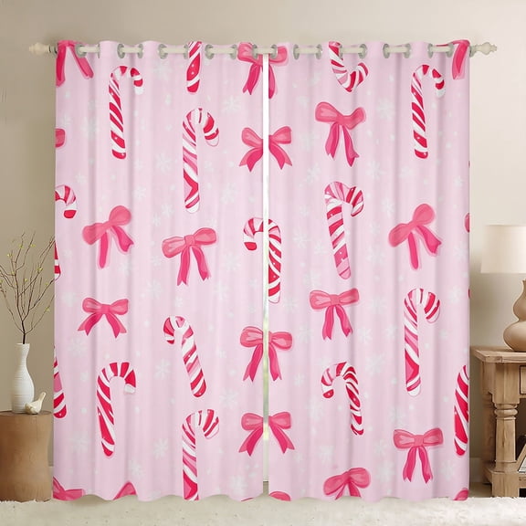 Manfei Cute Pink Cartoon Curtains Pack of 2 (42x84 Each) for Teens, Christmas Candy Dessert Curtains Blackout, Princess Bowknot Style Bedroom Curtains, Window Curtains Bedroom Decor