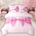 thumbnail image 1 of Manfei Cute Pink Twin Bedding Sets 7pcs for Girls, Princess Bow-Tie Bedding Comforter Set, Cartoon Bow Ribbon Sheet Sets, Luxury Bedroom Decor, 1 of 8