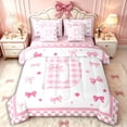 thumbnail image 1 of Manfei Cute Plaid Personalized Initial D Bedding Comforter Set 7 Pieces for Kids Girls,Teens Kawaii Ribbon Bow Full Bedding Set,Pink Reversible,Luxury Bedroom Decor, 1 of 7