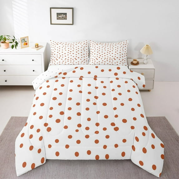 Manfei Cute Polka Dot King Size Comforter Sets,Geometric Circle Dot Bedding Comforter Set,Orange White Bedding Set For Girls,Ultra Soft Home Decor Reversible,3 Pieces