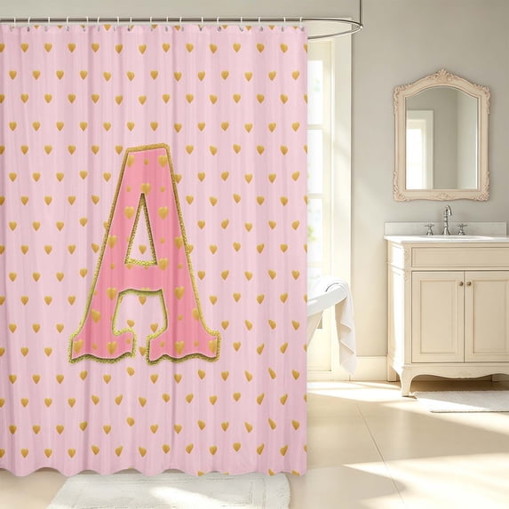 Manfei Cute Polka Dot Shower Curtain 72Wx72L,Pink Monogrammed A Bathroom Curtain