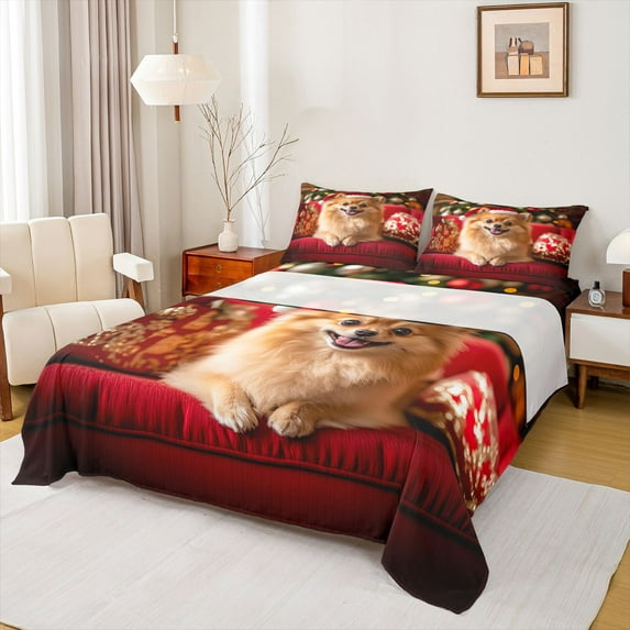 Manfei Cute Puppy Dog Full Size Sheets,Pet Lover Bed Sheets,Merry Xmas Sheet Sets For Boys Kids,Breathable Home Decor,4 Pieces