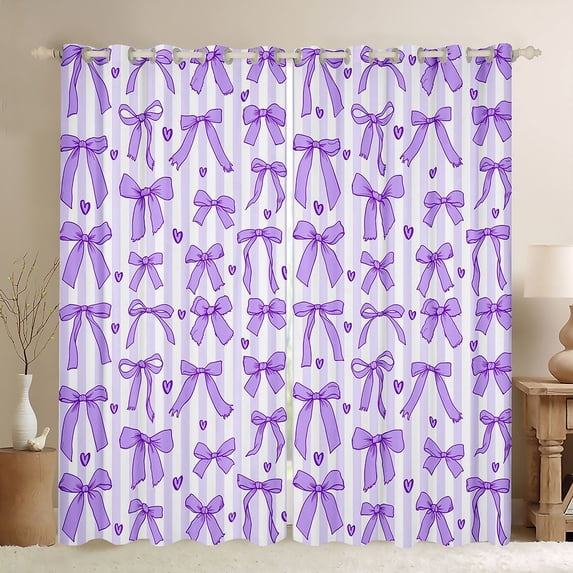 Manfei Cute Purple Bowtie Blackout Curtains,Fashion Bowknot Heart Print Window Curtains Pack of 2 (38x45 Each)