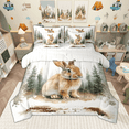 thumbnail image 1 of Manfei Cute Rabbit Bedding Comforter Set 7pcs for Girls, Cartoon Woodland Animal Full Bedding Set, Green Pine Tree Fitted Sheet Flat Sheet, Ultra Soft Home Decor, 1 of 8