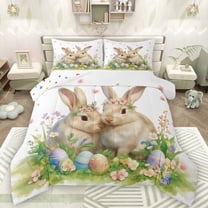 Manfei Cute Rabbit Bedding Comforter Set,Cartoon Dinosaur Egg Twin Comforter Sets,Colorful Flower Floral Bedding Set For Girls Kids,Breathable Home Decor Reversible,2 Pieces