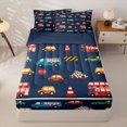 thumbnail image 1 of Manfei Cute Race Car Zipper Twin Comforter Sets with Fitted Sheet and 2 Pillowcases,Road Signs Print Zipper Bedding Set,Navy Blue,Navy Blue Reversible,4pcs, 1 of 8