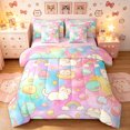 thumbnail image 1 of Manfei Cute Rainbow Cat Queen Bedding, Cartoon Dessert Cake Bedding Comforter Set Queen, Pink Blue, Pink Reversible, 7-Piece, 1 of 6
