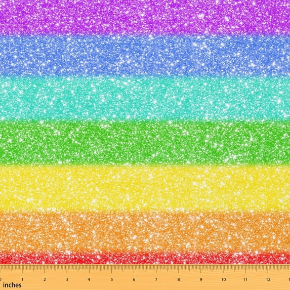Manfei Cute Rainbow Fabric by the Yard 1 Yard, Kawaii Sequins Print Home Decor Fabric by the Yard, Rainbow Glitter