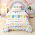 thumbnail image 1 of Manfei Cute Rainbow Stripe Twin Comforter Sets, Sweet Love Heart Bedding Set, Cream Yellow, Polkadot Reversible, 2pcs, 1 Comforter and 1 Pillowcase, 1 of 7