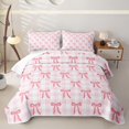 thumbnail image 1 of Manfei Cute Ribbon Bow Bed Spread Queen for Girls,Teens Female Geometric Plaid Bowknot Queen Coverlet Set, 1 of 7