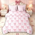 thumbnail image 1 of Manfei Cute Ribbon Bow Bedding Comforter Set 7 Pieces for Kids Girls,Teens Female Geometric Plaid Bowknot Full Bedding Set,Pink Reversible,Lightweight Room Decor, 1 of 5