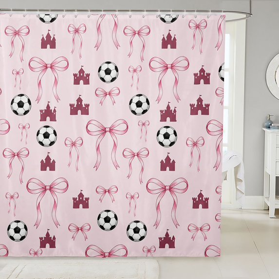 Manfei Cute Ribbon Bowknot Shower Curtain 72Wx78L,3D Cartoon Football Print Bath Curtain