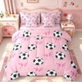 thumbnail image 1 of Manfei Cute Ribbon Bowtie 7-Piece Twin Bedding,American Soccer Bedding Comforter Set,Pink Reversible, 1 of 7