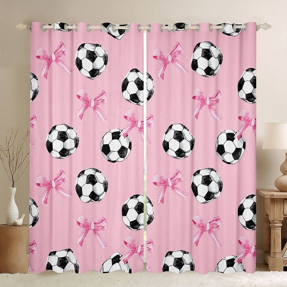 Manfei Cute Ribbon Bowtie Blackout Curtains,American Soccer Window Curtains Pack of 2 (38x45 Each)