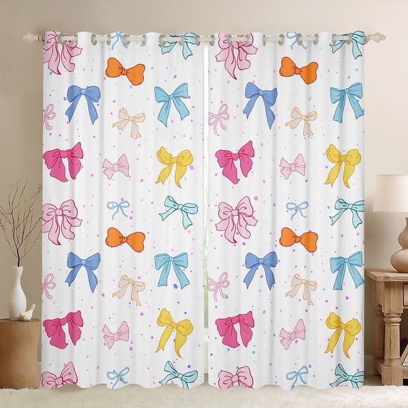 Manfei Cute Ribbon Curtains for Living Room, Kawaii Princess Bowknot Blackout Curtains Set of 2 (42x84), Polka Dots Curtains and Drapes (42x84), Window Curtains Room Decor